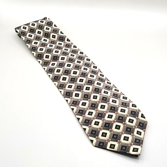 Giorgio Brutini Geometric Patterned Silk Tie - Black, Cream & Gray - Picture 2 of 7